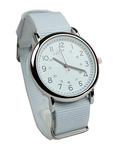 Men's Military Style Wrist Watch White Face White Nylon Strap Band