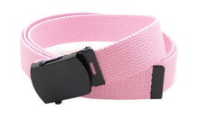 Canvas Web Belt Military Style with Black Buckle and Tip 56" Long Many Colors