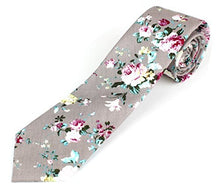 Men's Cotton Skinny Necktie Tie Bright Colorful Flower and Leaf Pattern - 2 1/2" Width