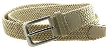 Mens Braided Elastic Stretch Belt Leather Tipped End and Silver Metal Buckle