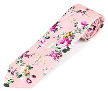 Men's Cotton Skinny Necktie Tie Bright Colorful Flower and Leaf Pattern - 2 1/2" Width