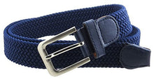 Mens Braided Elastic Stretch Belt Leather Tipped End and Silver Metal Buckle