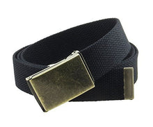 Canvas Web Belt Flip-Top Antique Brass Buckle/Tip Solid Color 50" Long