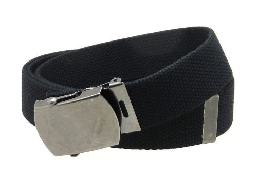Canvas Web Belt Military Style Antique Silver Buckle/Tip Solid Color 50