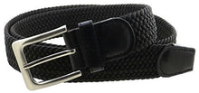 Mens Braided Elastic Stretch Belt Leather Tipped End and Silver Metal Buckle