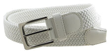 Mens Braided Elastic Stretch Belt Leather Tipped End and Silver Metal Buckle