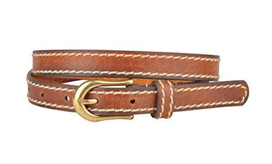 Womens Brown Skinny Leather Belt with Side Sitchings