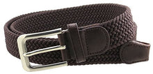 Mens Braided Elastic Stretch Belt Leather Tipped End and Silver Metal Buckle