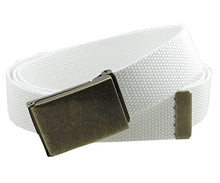 Canvas Web Belt Flip-Top Antique Brass Buckle/Tip Solid Color 50" Long