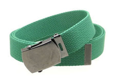 Canvas Web Belt Military Style Antique Silver Buckle/Tip Solid Color 50" Long