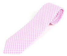 Men's Cotton Skinny Necktie Tie Gingham Checkered Pattern - 2 1/2" Width