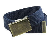 Canvas Web Belt Flip-Top Antique Brass Buckle/Tip Solid Color 50" Long