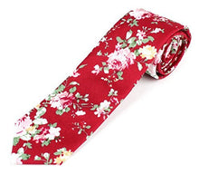 Men's Cotton Skinny Necktie Tie Bright Colorful Flower and Leaf Pattern - 2 1/2" Width
