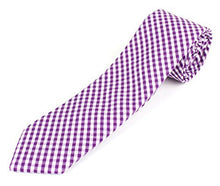 Men's Cotton Skinny Necktie Tie Gingham Checkered Pattern - 2 1/2" Width