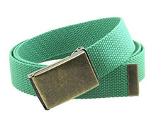 Canvas Web Belt Flip-Top Antique Brass Buckle/Tip Solid Color 50" Long
