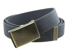 Canvas Web Belt Flip-Top Antique Brass Buckle/Tip Solid Color 50" Long