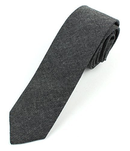 Men's Chambray Cotton Skinny Necktie Tie - 2 1/2