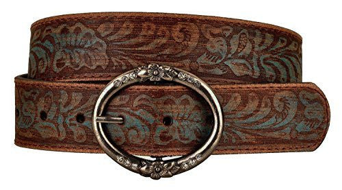 Distress Embossed Brown and Teal Leather Belt with  display picture 3