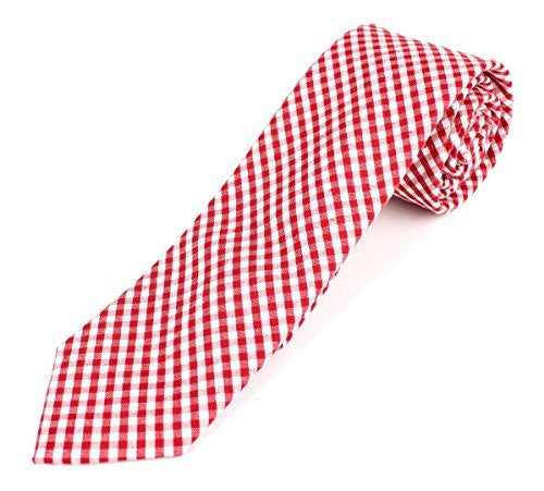 Men's Cotton Skinny Necktie Tie Gingham Checkered Pattern - 2 1/2