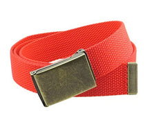 Canvas Web Belt Flip-Top Antique Brass Buckle/Tip Solid Color 50" Long