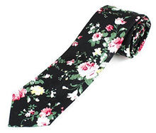 Men's Cotton Skinny Necktie Tie Bright Colorful Flower and Leaf Pattern - 2 1/2" Width